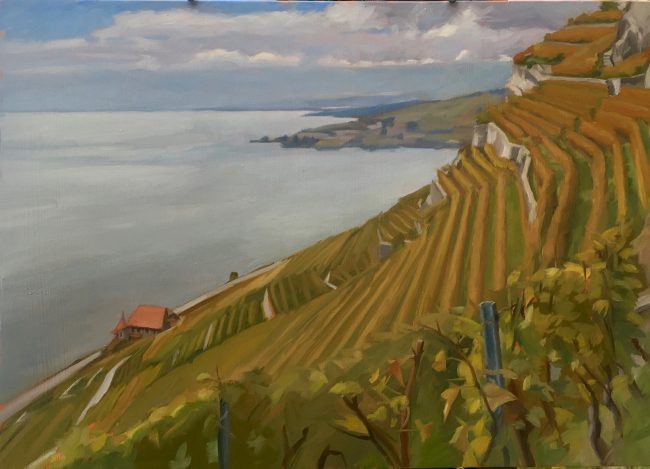 Vignobles au Lac Léman – Oil on Panel, 35x25cm, 2020