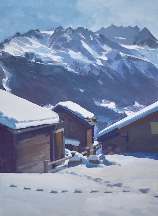 Nadelhorn from Moosalp – Gouache on Paper, 23x30cm, 2021