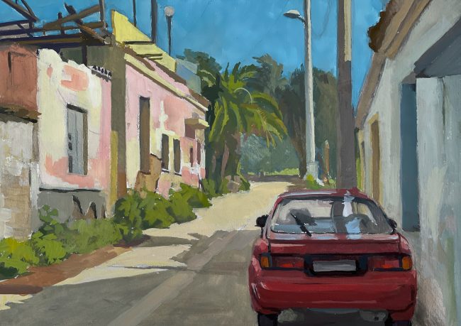 Filapappou Park with Red Celica – Gouache on Paper, 31x24cm, 2022