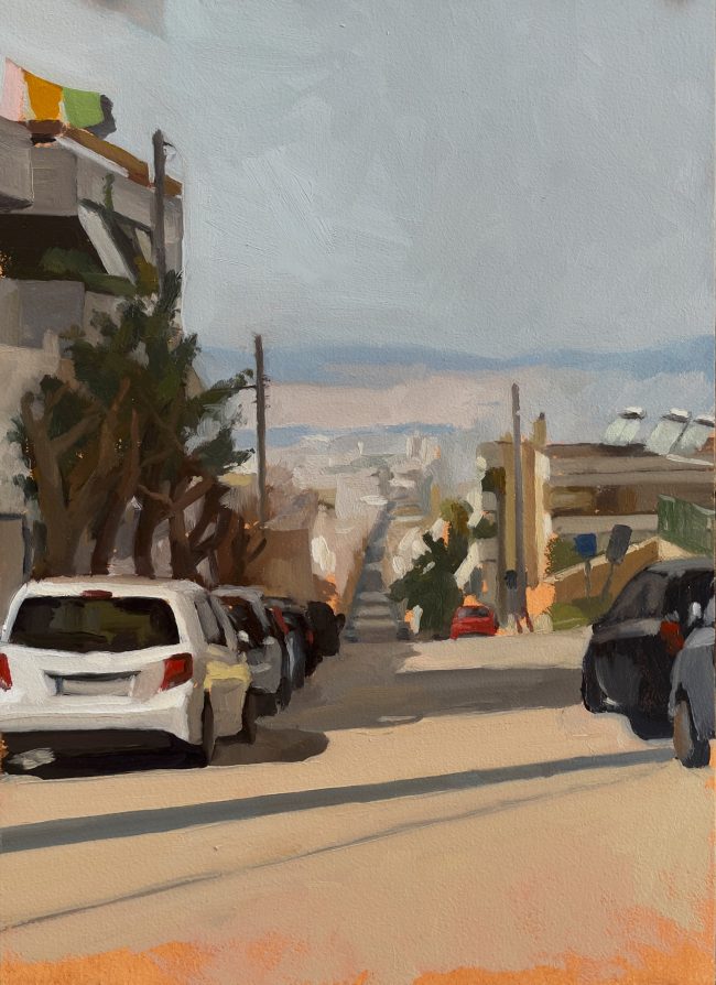 Figaleias Road in Galatsi – Oil on Panel, 18x25cm, 2022