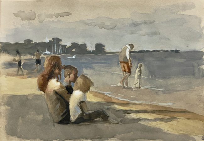 On the Beach – Gouache on Toned Paper, 20x15cm, 2022