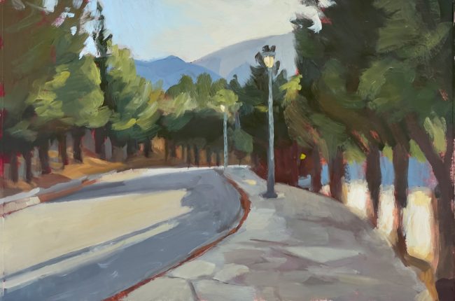 Evening Light on the Promenade – Oil on Paper, 21x15cm, 2022