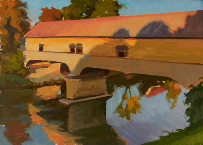 Holzbrücke Andelfingen – Oil on Panel, 30×21.5cm, 2023